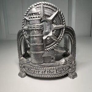 Carson Pewter‎ Lighthouse Candle Holder Nautical Rope"Keeper of the Light"
